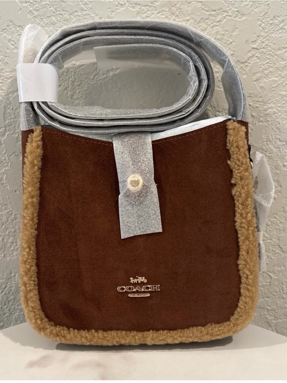 Coach Brown Suede Crossbody with Shearling Trim